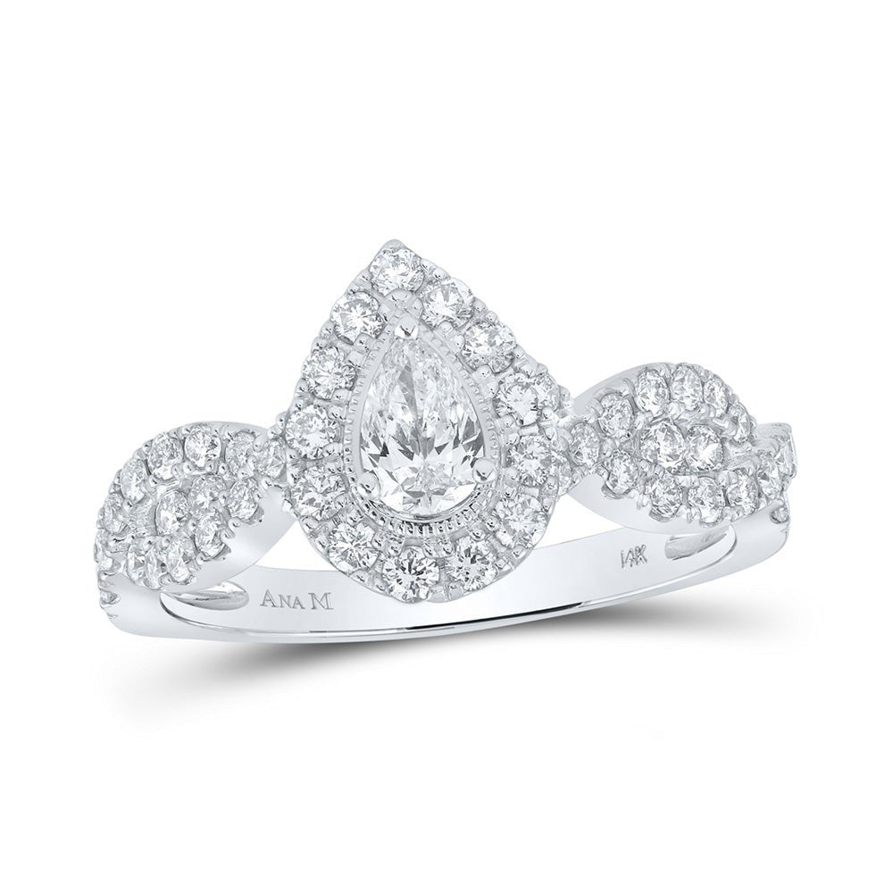 Wedding Collection | 14kt White Gold Pear Diamond Halo Bridal Wedding Engagement Ring 1 Cttw | Splendid Jewellery GND