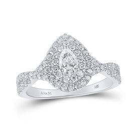 Dazzling Elegance: 14kt White Gold Pear Diamond Halo Bridal Wedding Engagement Ring 1 Cttw - Top View
