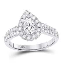 Load image into Gallery viewer, Radiant Love: 14kt White Gold Pear Diamond Halo Bridal Wedding Engagement Ring - Top View
