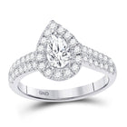 Radiant Love: 14kt White Gold Pear Diamond Halo Bridal Wedding Engagement Ring - Top View