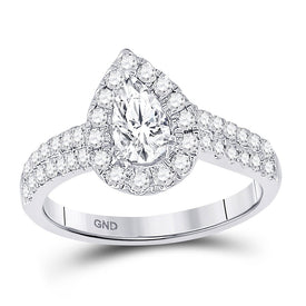 Radiant Love: 14kt White Gold Pear Diamond Halo Bridal Wedding Engagement Ring - Top View