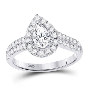 Wedding Collection | 14kt White Gold Pear Diamond Halo Bridal Wedding Engagement Ring 1 Cttw | Splendid Jewellery GND