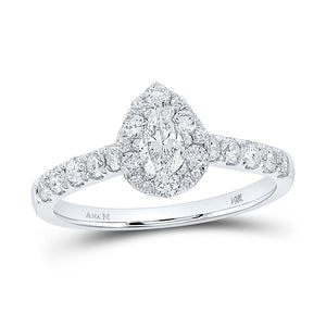 Wedding Collection | 14kt White Gold Pear Diamond Halo Bridal Wedding Engagement Ring 1 Cttw | Splendid Jewellery GND