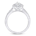 Radiant Love: 14kt White Gold Pear Diamond Halo Bridal Wedding Engagement Ring - Front View