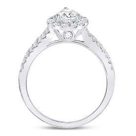 Radiant Love: 14kt White Gold Pear Diamond Halo Bridal Wedding Engagement Ring - Front View