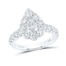 Load image into Gallery viewer, Sparkling Love: 14kt White Gold Pear Diamond Halo Bridal Wedding Engagement Ring 2-3/8 Cttw - Top View