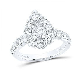 Sparkling Love: 14kt White Gold Pear Diamond Halo Bridal Wedding Engagement Ring 2-3/8 Cttw - Top View