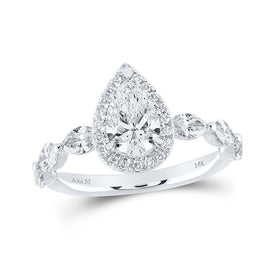 14kt White Gold Pear Diamond Halo Bridal Wedding Engagement Ring - The Timeless Elegance - Top View