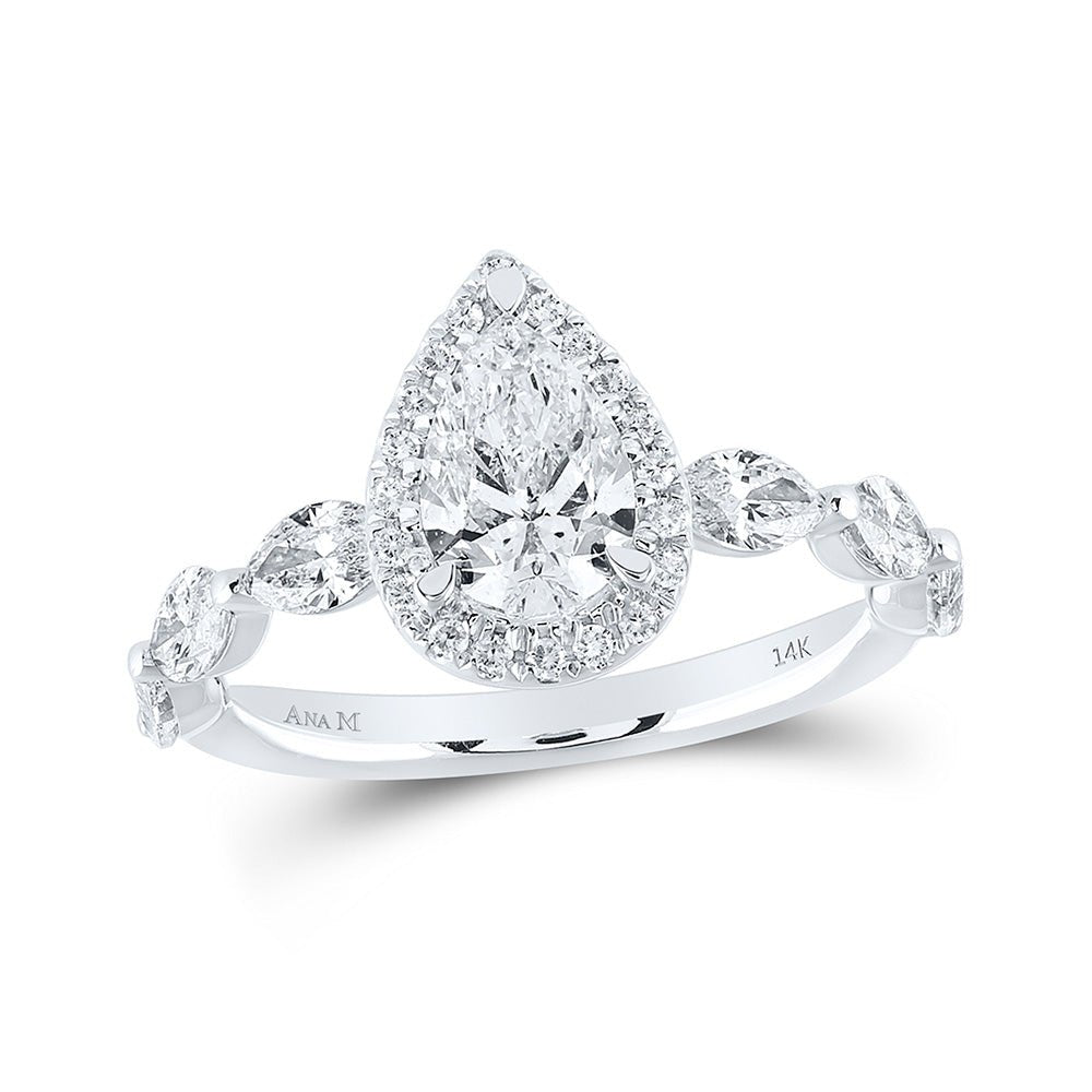 Wedding Collection | 14kt White Gold Pear Diamond Halo Bridal Wedding Engagement Ring 2 Cttw | Splendid Jewellery GND