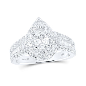 14kt White Gold Pear Diamond Halo Bridal Wedding Engagement Ring - The Timeless Elegance - Top View