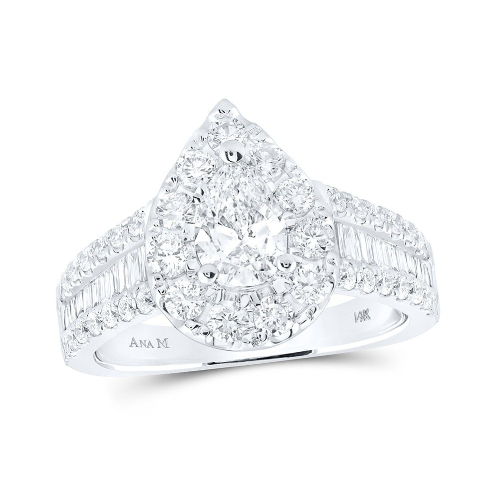 Wedding Collection | 14kt White Gold Pear Diamond Halo Bridal Wedding Engagement Ring 2 Cttw | Splendid Jewellery GND