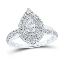 Load image into Gallery viewer, Enchanting White Gold Pear Diamond Halo Bridal Wedding Engagement Ring - Top View