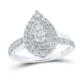 Enchanting White Gold Pear Diamond Halo Bridal Wedding Engagement Ring - Top View