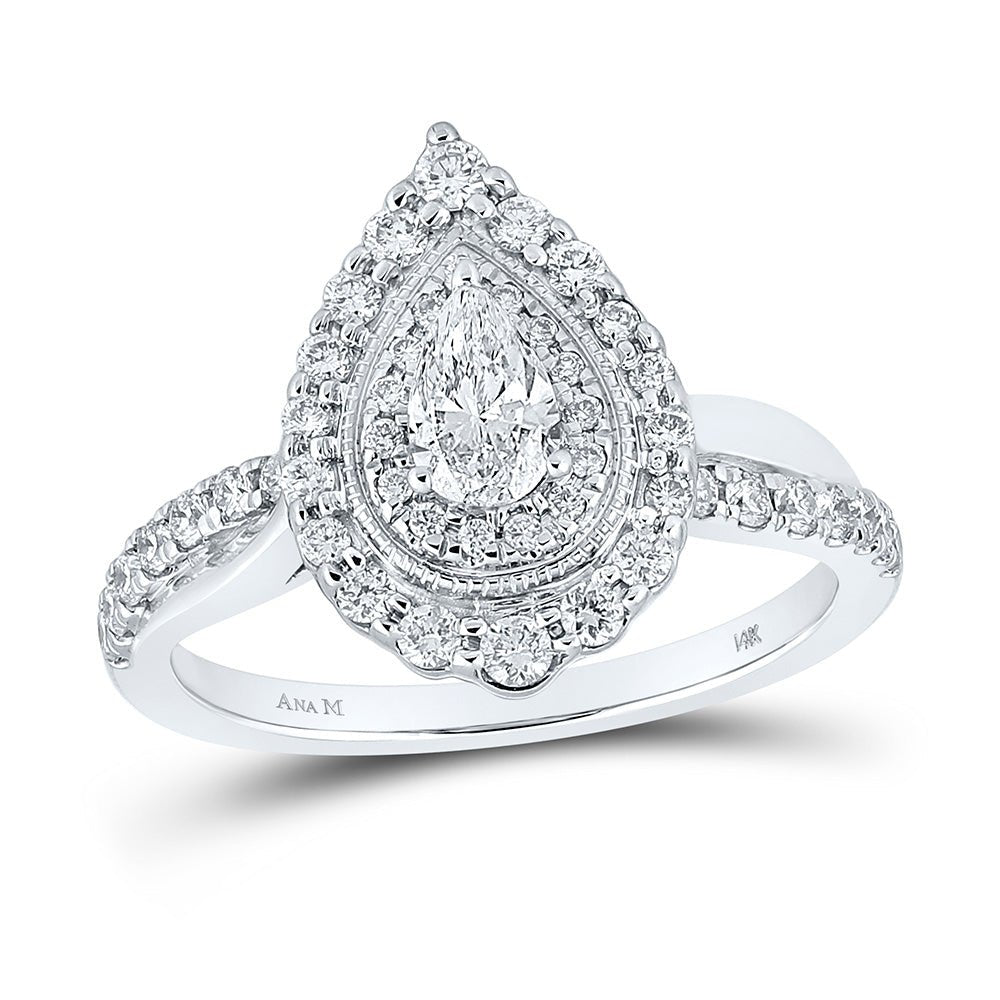 Wedding Collection | 14kt White Gold Pear Diamond Halo Bridal Wedding Engagement Ring 3/4 Cttw | Splendid Jewellery GND