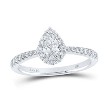 Load image into Gallery viewer, Radiant Love: 14kt White Gold Pear Diamond Halo Bridal Wedding Engagement Ring - Top View