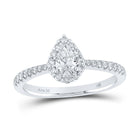 Radiant Love: 14kt White Gold Pear Diamond Halo Bridal Wedding Engagement Ring - Top View