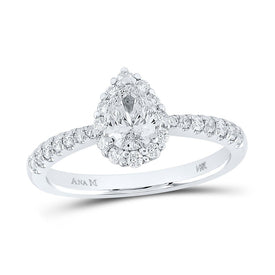 14kt White Gold Pear Diamond Halo Bridal Wedding Engagement Ring - Radiant Elegance - Top View
