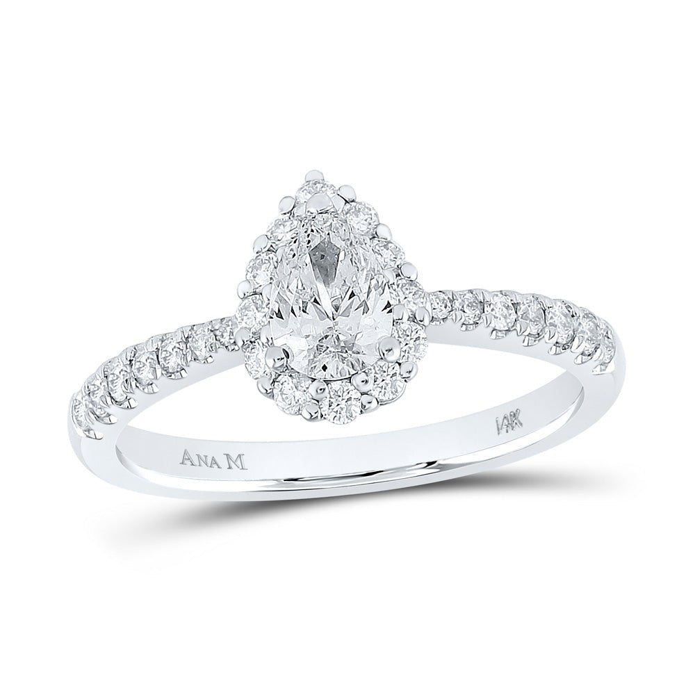 Wedding Collection | 14kt White Gold Pear Diamond Halo Bridal Wedding Engagement Ring 7/8 Cttw | Splendid Jewellery GND