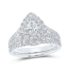 Pear Diamond Halo Elegance Wedding Ring Set - Top View