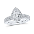 Glamorous Love: 14kt White Gold Pear Diamond Halo Bridal Wedding Ring Band Set 1-1/2 Cttw - Top View