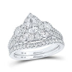 Dazzling 14kt White Gold Pear Diamond Halo Bridal Wedding Ring Band Set - Top View