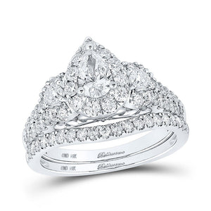 Wedding Collection | 14kt White Gold Pear Diamond Halo Bridal Wedding Ring Band Set 1-1/2 Cttw | Splendid Jewellery GND