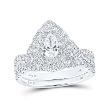 Load image into Gallery viewer, Captivating Elegance: 14kt White Gold Pear Diamond Halo Bridal Wedding Ring Band Set 1-1/2 Cttw - Top View