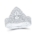 Captivating Elegance: 14kt White Gold Pear Diamond Halo Bridal Wedding Ring Band Set 1-1/2 Cttw - Top View