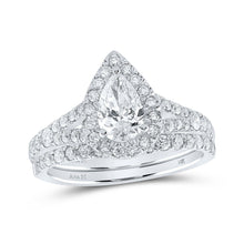 Load image into Gallery viewer, 14kt White Gold Pear Diamond Halo Bridal Wedding Ring Band Set - Eternal Elegance - Top View