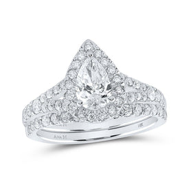 14kt White Gold Pear Diamond Halo Bridal Wedding Ring Band Set - Eternal Elegance - Top View