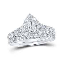 Load image into Gallery viewer, 14kt White Gold Pear Diamond Halo Bridal Wedding Ring Band Set 1-1/2 Cttw - Top View