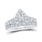 14kt White Gold Pear Diamond Halo Bridal Wedding Ring Band Set 1-1/2 Cttw - Top View