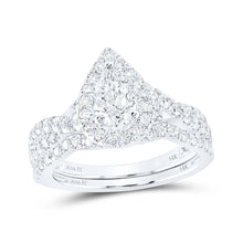 Load image into Gallery viewer, The Majestic Brilliance 14kt White Gold Pear Diamond Halo Bridal Wedding Ring Band Set - Top View