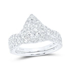 The Majestic Brilliance 14kt White Gold Pear Diamond Halo Bridal Wedding Ring Band Set - Top View