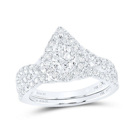 The Majestic Brilliance 14kt White Gold Pear Diamond Halo Bridal Wedding Ring Band Set - Top View