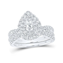 Load image into Gallery viewer, 14kt White Gold Pear Diamond Halo Bridal Wedding Ring Band Set - Eternal Sparkle - Top View