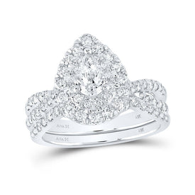 14kt White Gold Pear Diamond Halo Bridal Wedding Ring Band Set - Eternal Sparkle - Top View