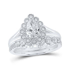 Pear Diamond Halo Wedding Ring Band Set in 14kt White Gold - Timeless Elegance for Your Special Day - Top View