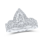 Enchanting 14kt White Gold Pear Diamond Halo Bridal Wedding Ring Band Set - A Mesmerizing Love Story - Top View