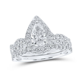 Enchanting 14kt White Gold Pear Diamond Halo Bridal Wedding Ring Band Set - A Mesmerizing Love Story - Top View