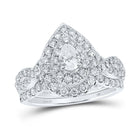 14kt White Gold Pear Diamond Halo Bridal Wedding Ring Band Set - Eternal Love Sparkle - Top View