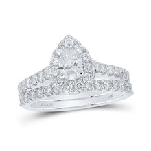 Load image into Gallery viewer, Radiant Love: 14kt White Gold Pear Diamond Halo Bridal Wedding Ring Band Set 1-3/4 Cttw - Top View