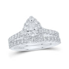 Radiant Love: 14kt White Gold Pear Diamond Halo Bridal Wedding Ring Band Set 1-3/4 Cttw - Top View