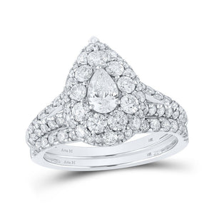 Wedding Collection | 14kt White Gold Pear Diamond Halo Bridal Wedding Ring Band Set 1-3/4 Cttw | Splendid Jewellery GND