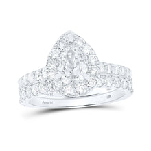 Load image into Gallery viewer, Enchanting Pear Diamond Halo Wedding Ring Set in 14kt White Gold - Top View