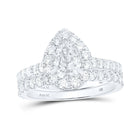 Enchanting Pear Diamond Halo Wedding Ring Set in 14kt White Gold - Top View