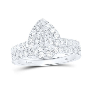 Wedding Collection | 14kt White Gold Pear Diamond Halo Bridal Wedding Ring Band Set 1-7/8 Cttw | Splendid Jewellery GND