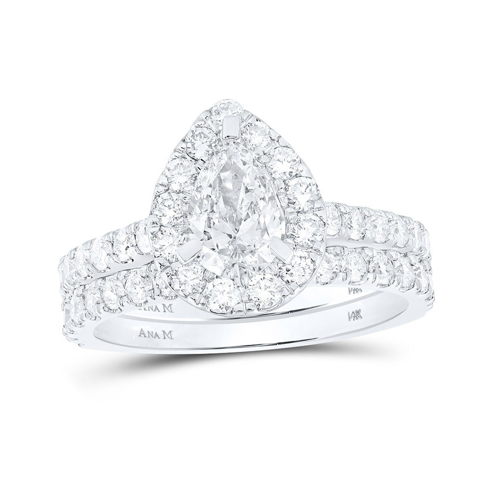 Wedding Collection | 14kt White Gold Pear Diamond Halo Bridal Wedding Ring Band Set 1-7/8 Cttw | Splendid Jewellery GND