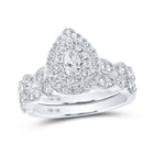 Dazzling Elegance: 14kt White Gold Pear Diamond Halo Bridal Wedding Ring Band Set 1 Cttw - Top View
