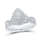 14kt White Gold Pear Diamond Halo Bridal Wedding Ring Band Set with Blue Sapphire Accent - Top View